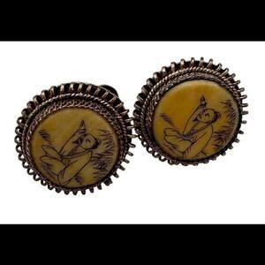 Vintage Scrimshaw Sterling Silver Earrings 5.2 G